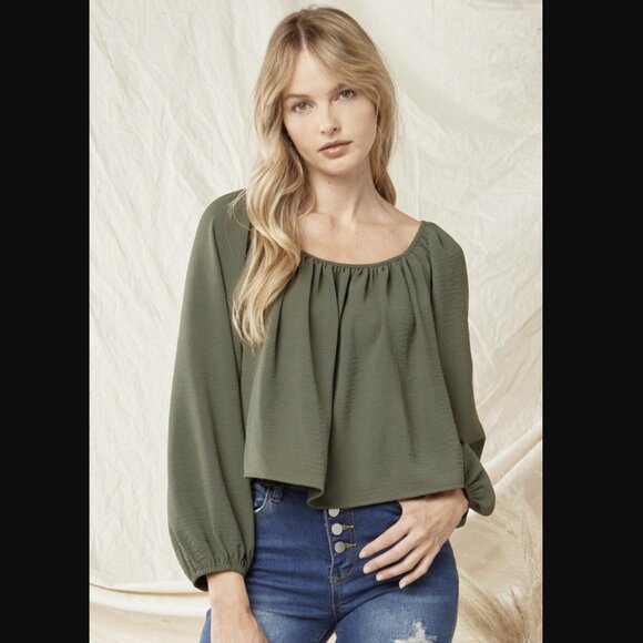 Jodifl Puff Sleeve Blouse - Small - Olive Green - Picture 1 of 5